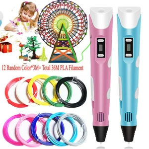 Kids 3D Drawing Pen - 12 Color PLA Filament Printer Doodle Pen Set Gift UK - Picture 1 of 22