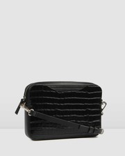NEW Jo Mercer Joey Cross Body Bag Black Croc Leather Accessories