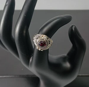 925 Sterling Silver Natural Red Garnet Granulated Poison Ring 6 Grams Size 7 - Picture 1 of 5