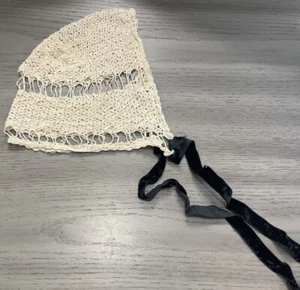 Delicate Antique Ecru Handmade CROCHET Baby Bonnet Cap Heirloom Farmhouse - Picture 1 of 8