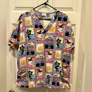 White Swan Purple Halloween Graphic Scrub Top Size Large - Picture 1 of 7