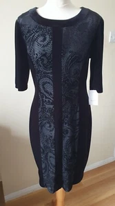 Connected Apparel Black Stretchy Velvet Dress Knee Length Size 10 - Picture 1 of 10