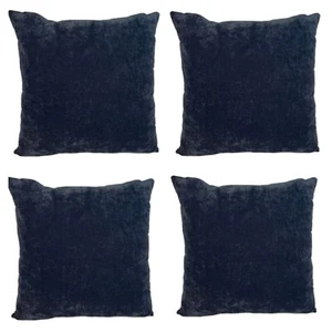 Set of 4 Jet Black Velvet Cushion Covers Filled-Luxury Quality Plain 18x18" 45cm - Picture 1 of 10
