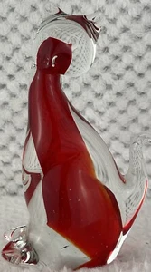 Vintage Murano Style Red and Clear Cat Figurine 6" - Picture 1 of 13