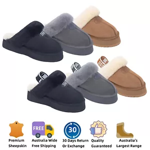 Australia UGG Premium Platform Fluffy Scuff Womens Sheepskin Wool Home Slippers - Picture 1 of 22