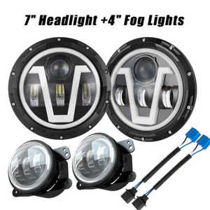 7" Led Headlights & 4" Fog Lights Combo Kit For Hummer H3 H3T Jeep Wrangler JK - Picture 1 of 20