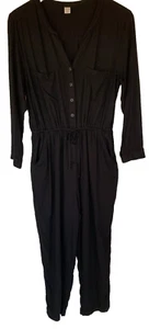 Old Navy Jumpsuit Coveralls Large Petite Drawstring Waist Cropped Leg Black - Picture 1 of 11