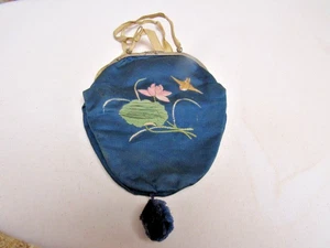 Antike chinesische Seide bestickt Vogel 2 Beutel Geldbörse Metallrahmen - Bild 1 von 10