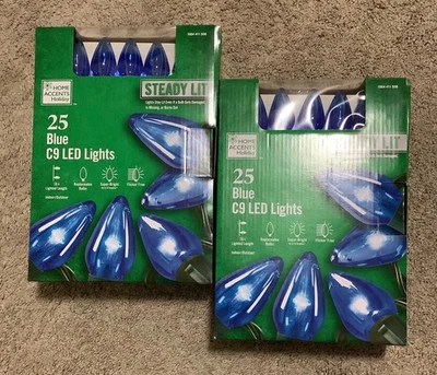 2 Home Accents Holiday XMAS 25 azuis super brilhantes luzes LED C9 16 pés - Imagem 1 de 2