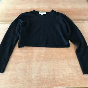 Maglione Riferimento Punto Cropped Donna L Nero Lana di Agnello Angora Ritaglio Floreale - Foto 1 di 11