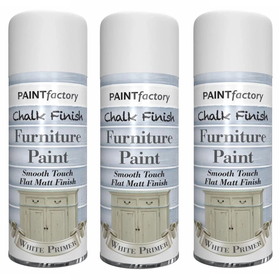x3 Paint Factory Multi-Purpose Chalk Spray Paint 400ml White Primer Matt - Image 1 of 1
