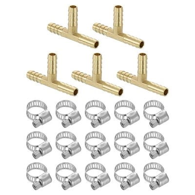 5pcs Brass Hose Barb Fittings, 3-Way Tee 1/4" x 1/4" x 1/4" Barbed - Image 1 of 4