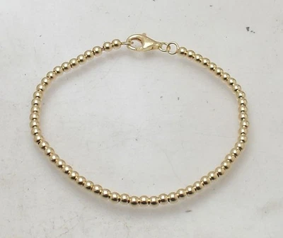 7" Technibond Shiny Bead Ball Station Bracelet 14K Yellow Gold Plated Silver — 第 1/4 张图片