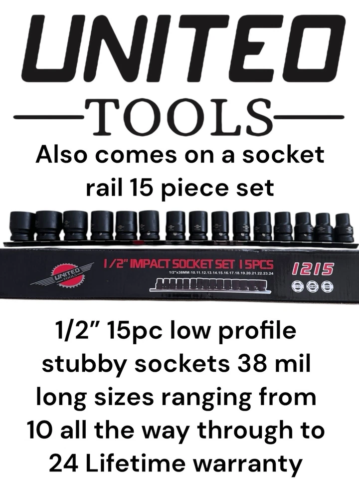 Impact Socket Set 15 Pc 1/2”Square Drive Sq Metric 10 - 24mm In Eva Foam Wrench - Image 1 of 4