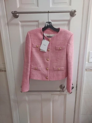 Balmain 14 Y fits a womens SMALL New Tweed Pink Gold Button Blazer Jacket - Image 1 of 4