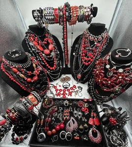 Vtng to Now Red/Black Jewelry Lot, All Wearable 8+ Lbs, 130 Pc Lot #115 - Picture 1 of 20