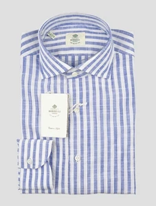 NEW LUIGI BORRELLI BLUE WHITE COTTON SHIRT US 17 - EU 43 B2V23 - Picture 1 of 3