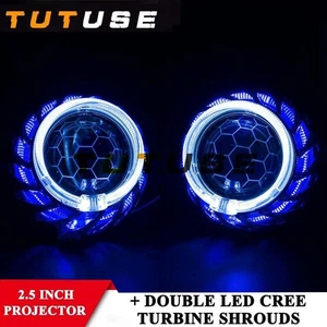 2.5'' Blue Honeycomb Bi xenon Projector Lens DRL LED Angel Eyes Retrofit H1 H7 - Picture 1 of 9