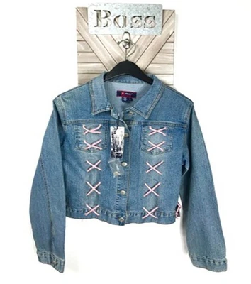 Chaqueta vaquera azul para mujer con cordones rosas - talla grande - nueva Foto 1 de 4