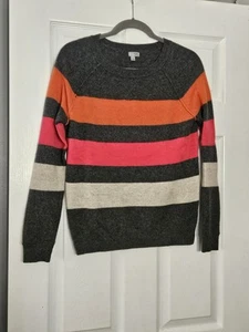 Vintage Halogen 100% Cashmere Striped Multicolor Knit Sweater Size Small - Picture 1 of 8