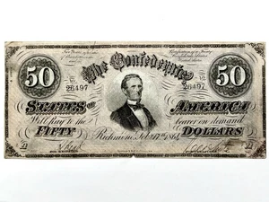 Confederate States Fifty Dollar $50 Note T-66 Richmond Feb 17, 1864 - Picture 1 of 13