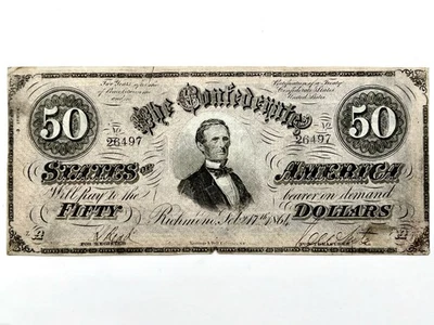 Confederate States Fifty Dollar $50 Note T-66 Richmond Feb 17, 1864 - Image 1 of 4