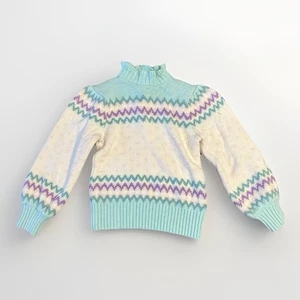 Janie and Jack Forever Fair Isle Sweater Cream and Sugar Size 4 Blue Purple - Picture 1 of 7