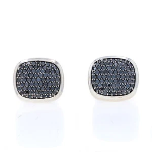 David Yurman Pave Black Diamond Men's Cufflinks -Sterling 925 Rd 2.00ctw Treated - Picture 1 of 8