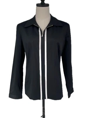 Mary McFadden Collection Women’s Black White Stripe Zipper Jacket Sz 10 M - Image 1 of 4