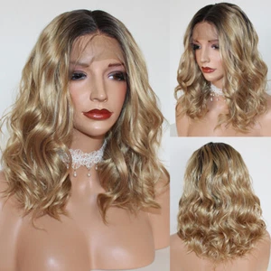 Short Heat Resistant Hair Daily Makeup Glueless Ombre Synthetic Lace Front Wigs - Picture 1 of 10