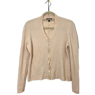 Emanuel Ungaro Cardigan Sweater Women’s L Wool Beige Ribbed Double Button  - Image 1 of 4
