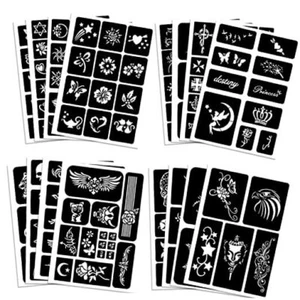 Qpout Tattoo Stencils For Kids Adults, 16 Sheets Henna Tattoo Stencil Kit, - Picture 1 of 8