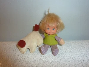 Darling Vintage Mattel 1975 Honey Hill Bunch Cloth Bean Bag Blonde Doll w/Dog 4" - Picture 1 of 4