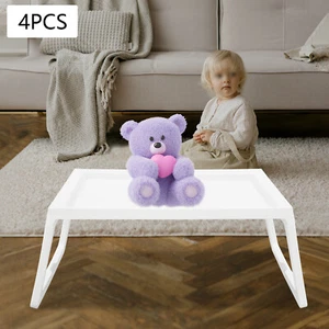 4x Bett Tablett Tische Weiß Kunststoff Bett-Tablett-Tisch mit klappbaren Beinen - Bild 1 von 11