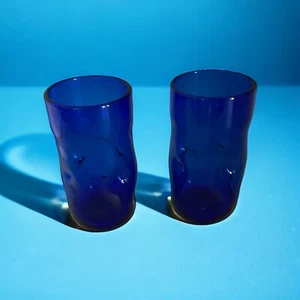 2 Gläser Blenko Kobaltblau Glas Tumbler Grübchen Quetschglas 6" #418L Pr 74 - Bild 1 von 5