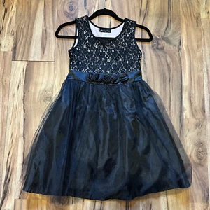 Disorderly Kids Dress Girls 12 Lace & Tulle Party Dress Black Pink Bow Tie R1 - Picture 1 of 8