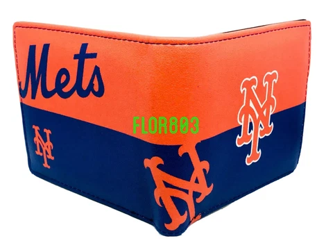 MLB New York Mets Men's Printed Logo Leather Bi-Fold Wallet Cover