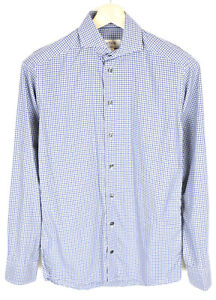 ETON Slim Formal Shirt Men's SMALL Cutaway Neck Plaid Button-Up
