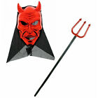 RED DEVIL Halloween MASK WITH HORNS + TRIDENT Fancy Dress Lot  ZPM305 +PM977144