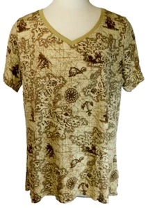 LuLaRoe Christy T Womens XXXL 3XL Maritime Map V Neck Shirt Top Blouse NWT - Picture 1 of 5