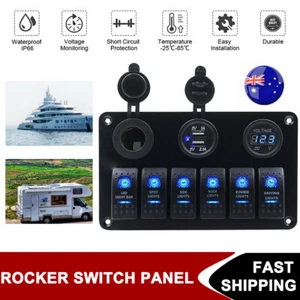 6 Gang 12V Switch Panel LED Rocker Car RV Boat Marine Circuit Breaker Waterproof - Picture 1 of 13