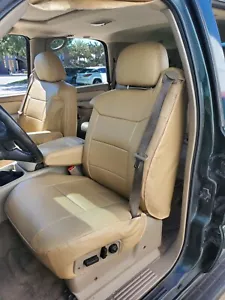 FOR 2000-2002 CHEVY SILVERADO S.LEATHER 2 FRONT SEAT & 2 ARMREST COVERS BEIGE - Picture 1 of 16