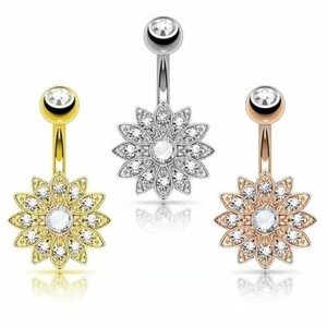 Crystal Navel Bar Belly Button Ring Zircon Drop Dangle Body Piercing Jewellery - Picture 1 of 19
