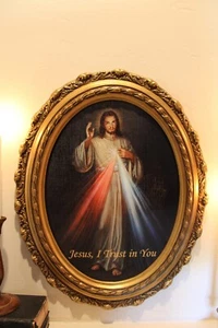 Divine Mercy Jesus Canvas Print set in ornate style gold frame - Picture 1 of 4
