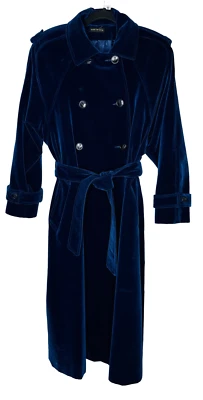 I. Magnin Vintage 1970's Long Maxi Blue Velvet Trench Opera Overcoat Jacket IMMA - Image 1 of 4