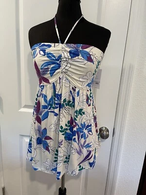 NWT Isabel Maternity Halter Babydoll Cream With Blue Floral Multi Sizes - Image 1 of 4