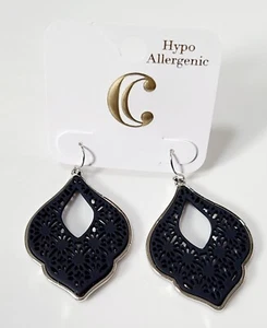 Charming Charlie Dangle/Drop Earrings Lace Design Dark Blue J12-1333 - Picture 1 of 3