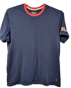 Polo Ralph Lauren Men's Shirt Crew Neck Short Sleeve Size L Blue Horse Logo Red - Picture 1 of 8