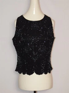 Vintage Women's JMD New York Black Beaded Sleeveless Party Top Sz PL - Picture 1 of 7