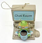 Cute Chat Room "Lets Chat" Ornament Paper Weight, Features Computer Bug W/Coffee